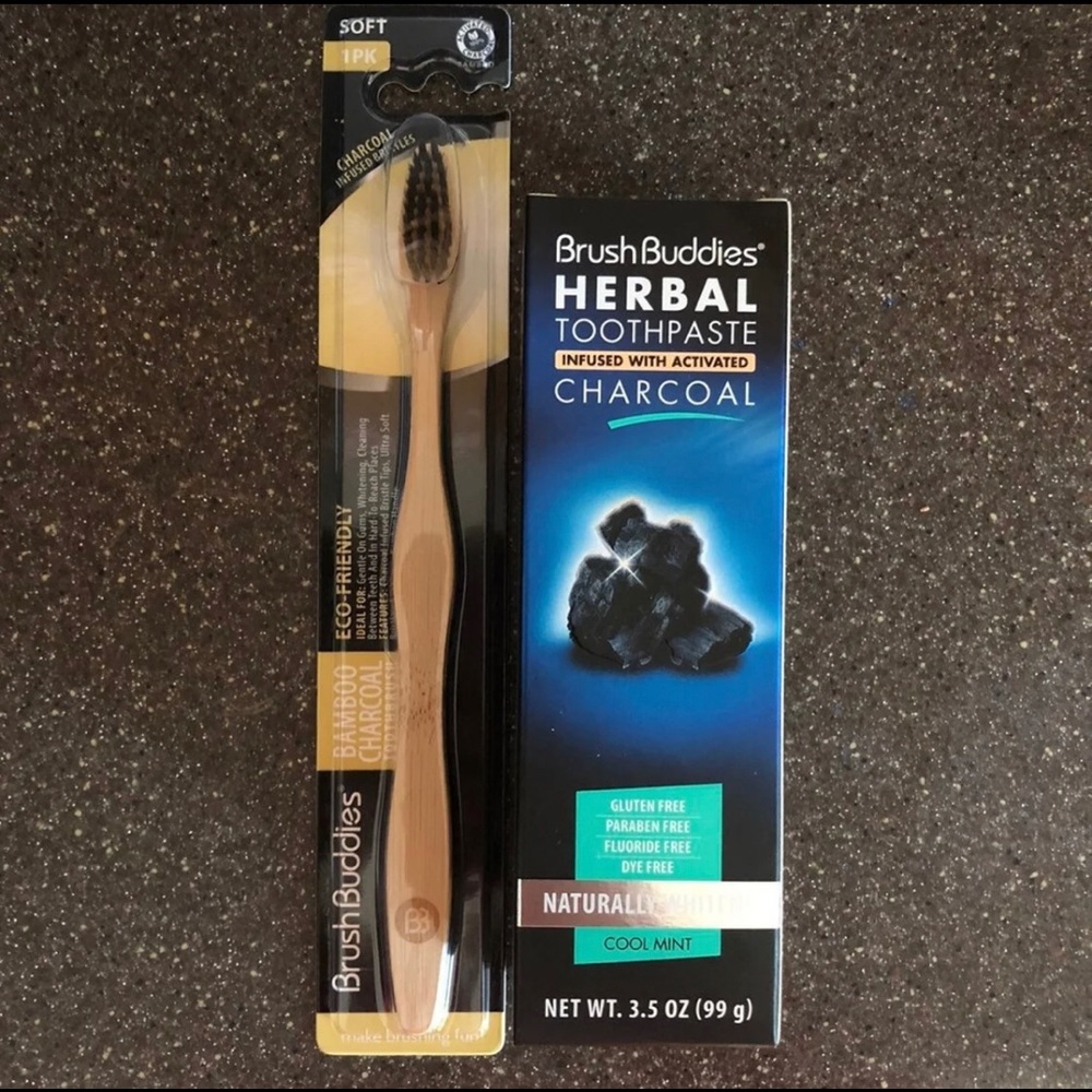 Charcoal toothpaste and bamboo toothbrush